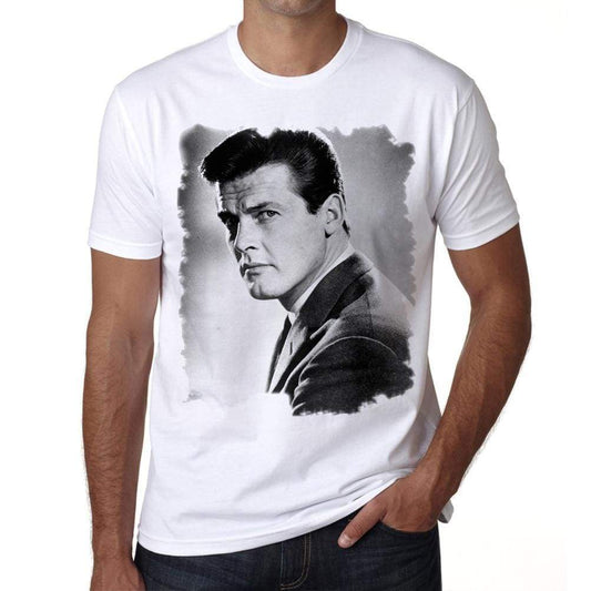 Roger Moore Face White Mens Short Sleeve Round Neck T-Shirt Gift T-Shirt 00295 - White / S - Casual