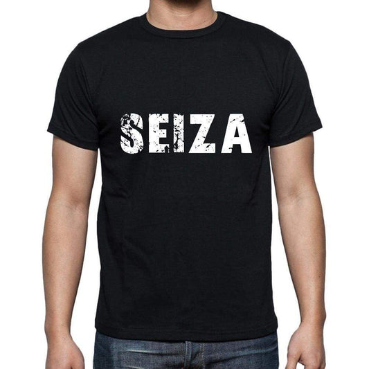 Seiza Mens Short Sleeve Round Neck T-Shirt 5 Letters Black Word 00006 - Casual