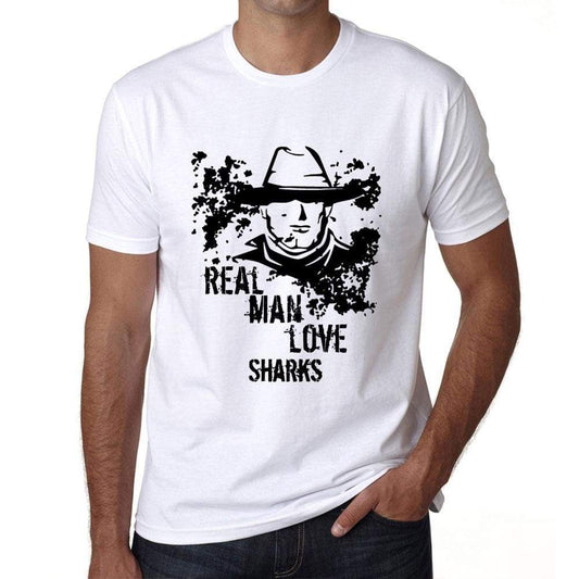 Sharks Real Men Love Sharks Mens T Shirt White Birthday Gift 00539 - White / Xs - Casual
