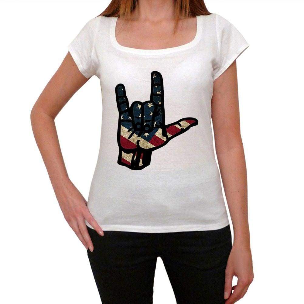 Sign Language I Love You Usa Womens Short Sleeve Round Neck T-Shirt 00111