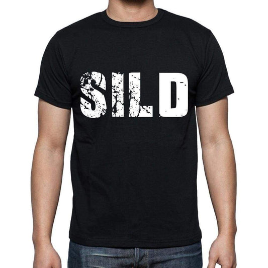 Sild Mens Short Sleeve Round Neck T-Shirt 4 Letters Black - Casual