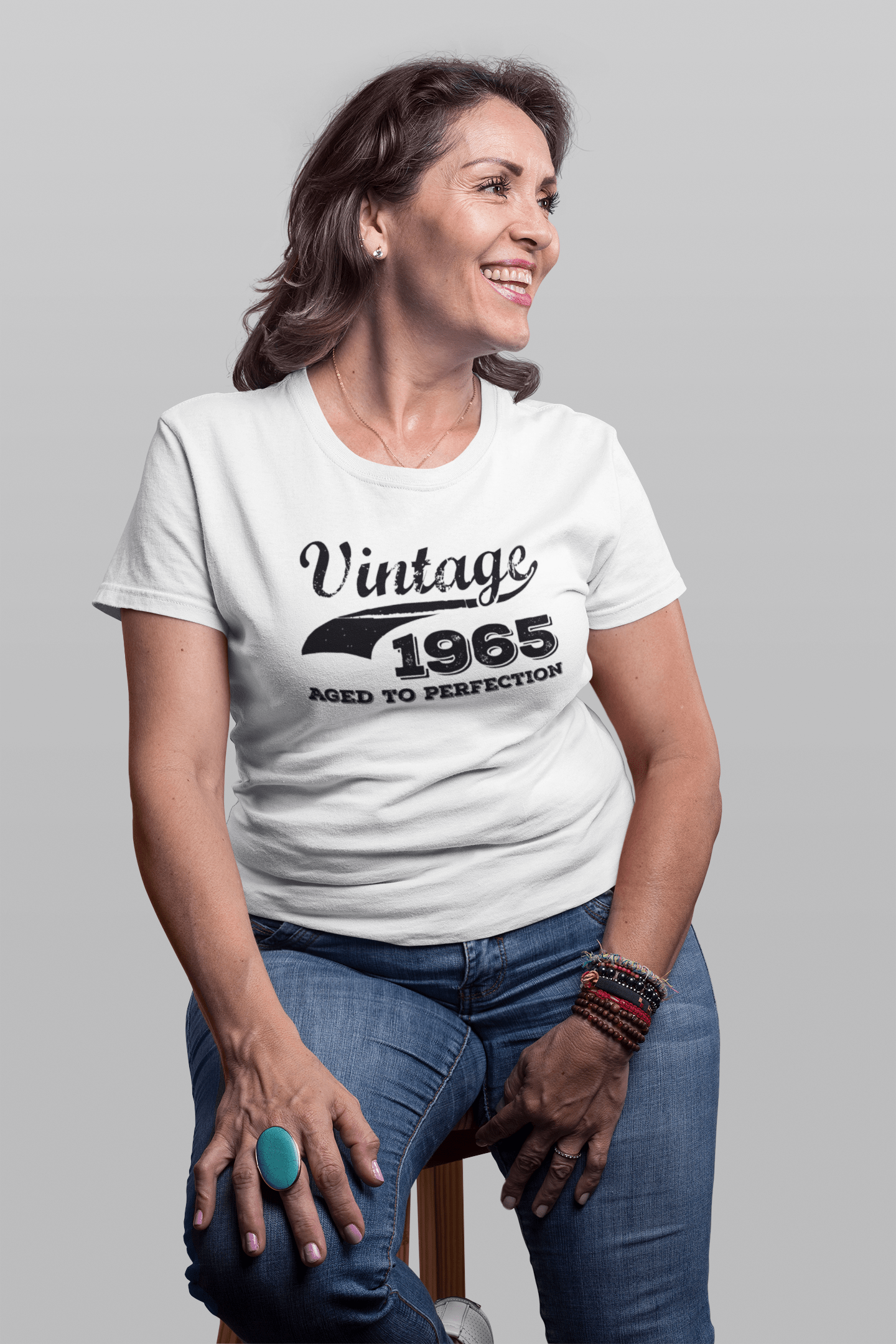 Vintage Aged To Perfection 1965, White, Women's Short Sleeve Round Neck T-shirt, gift t-shirt 00344