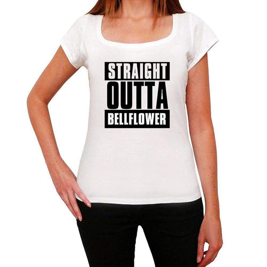 Straight Outta Bellflower Womens Short Sleeve Round Neck T-Shirt 00026 - White / Xs - Casual