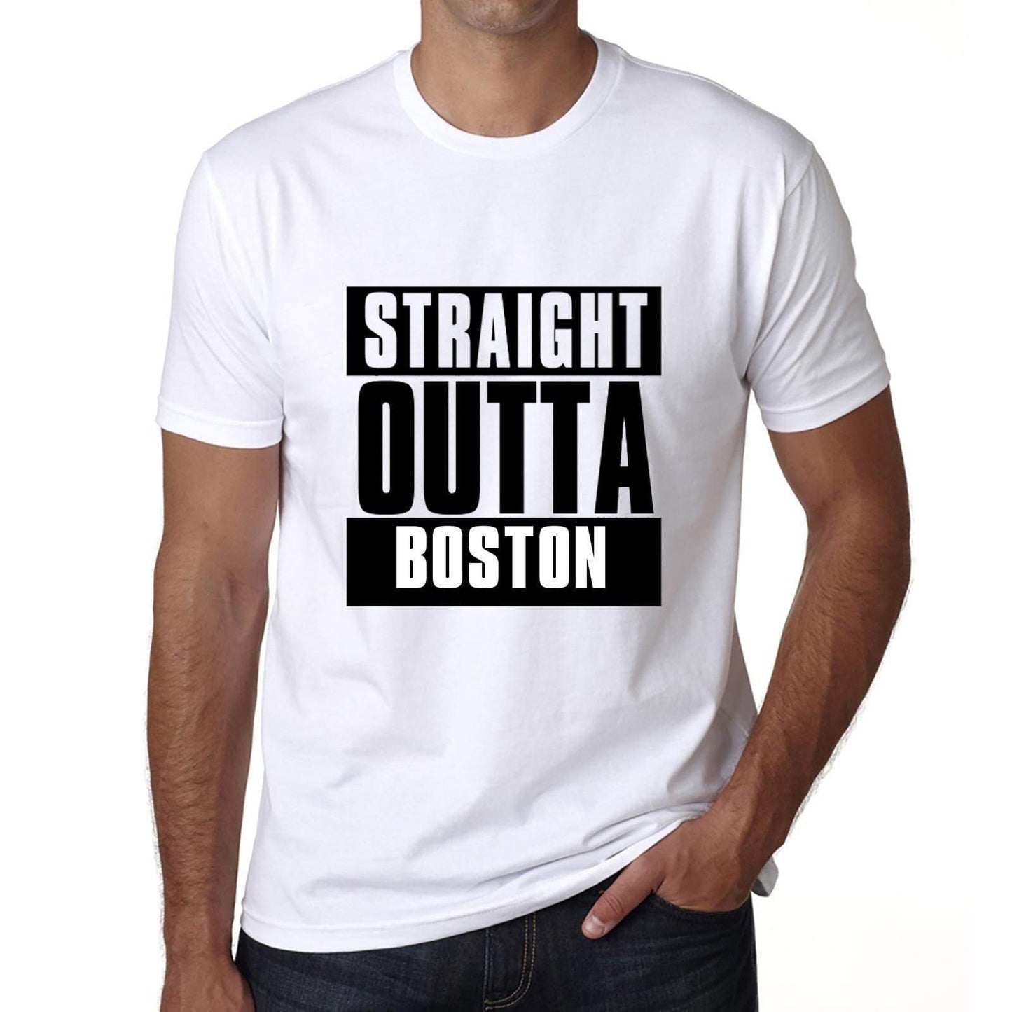 Straight Outta Boston Mens Short Sleeve Round Neck T-Shirt 00027 - White / S - Casual