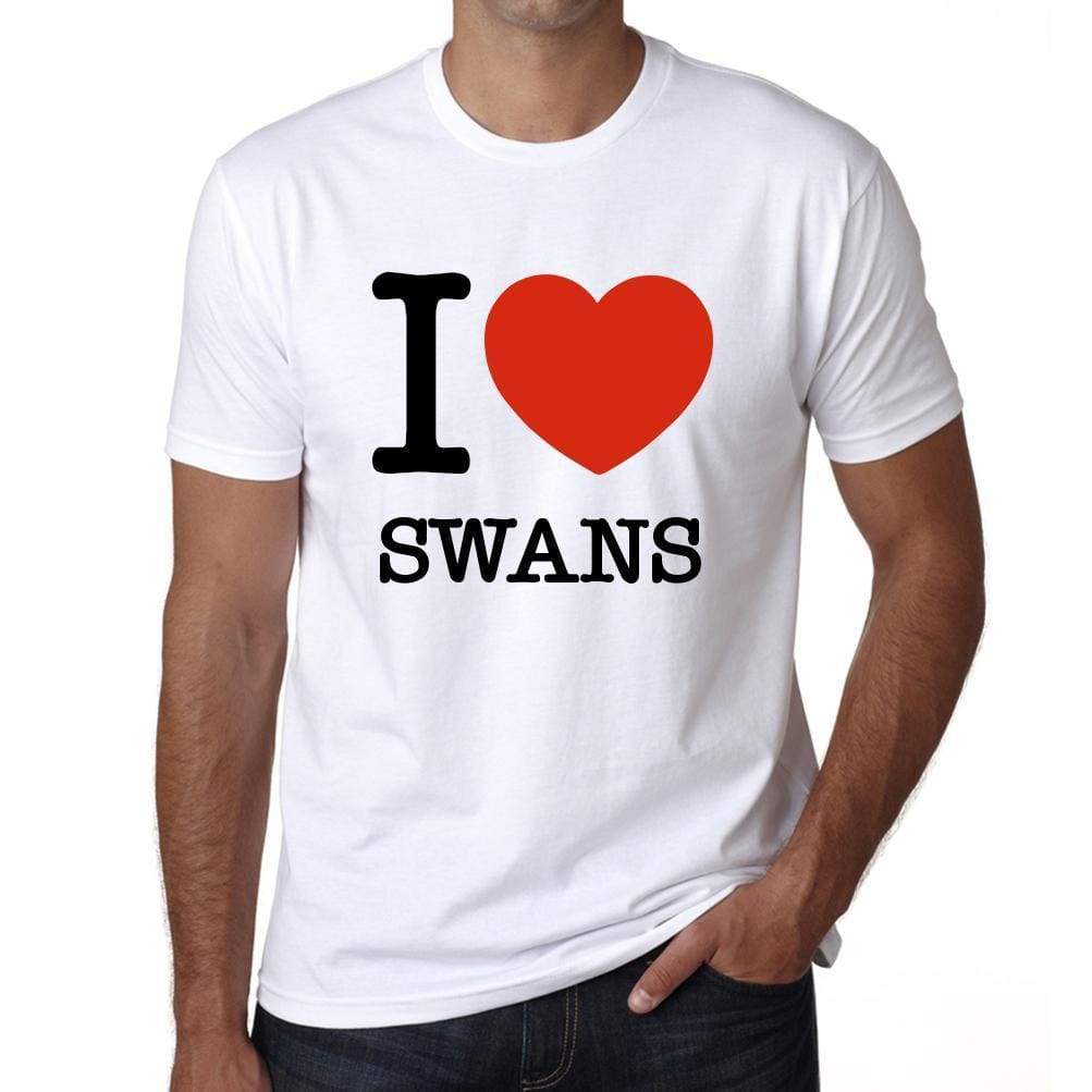 Swans I Love Animals White Mens Short Sleeve Round Neck T-Shirt 00064 - White / S - Casual