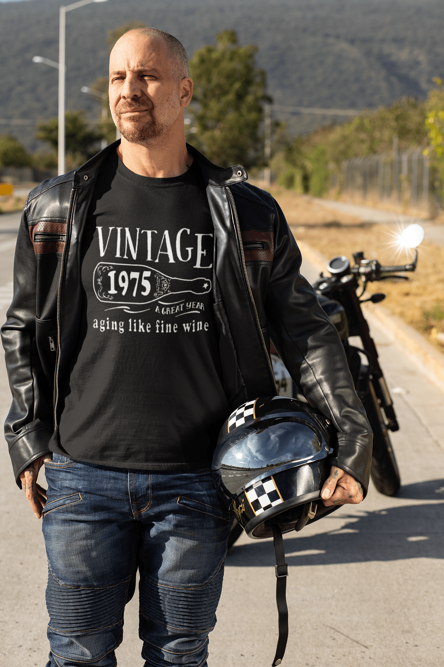 1975 vieillir comme un bon vin T-shirt homme noir cadeau d'anniversaire 00458