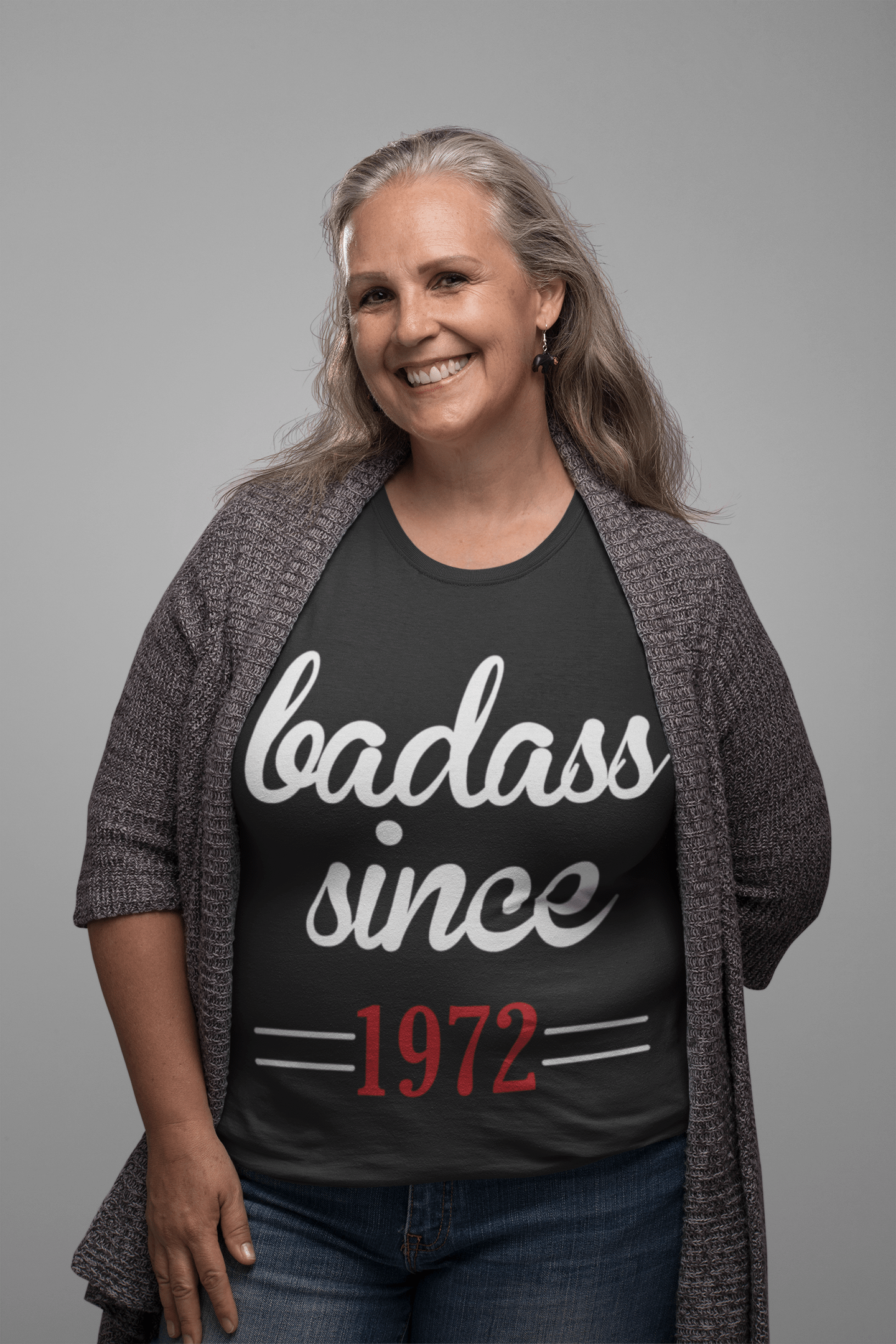 Badass Since 1972 Women's T-shirt Noir Anniversaire Cadeau 00432