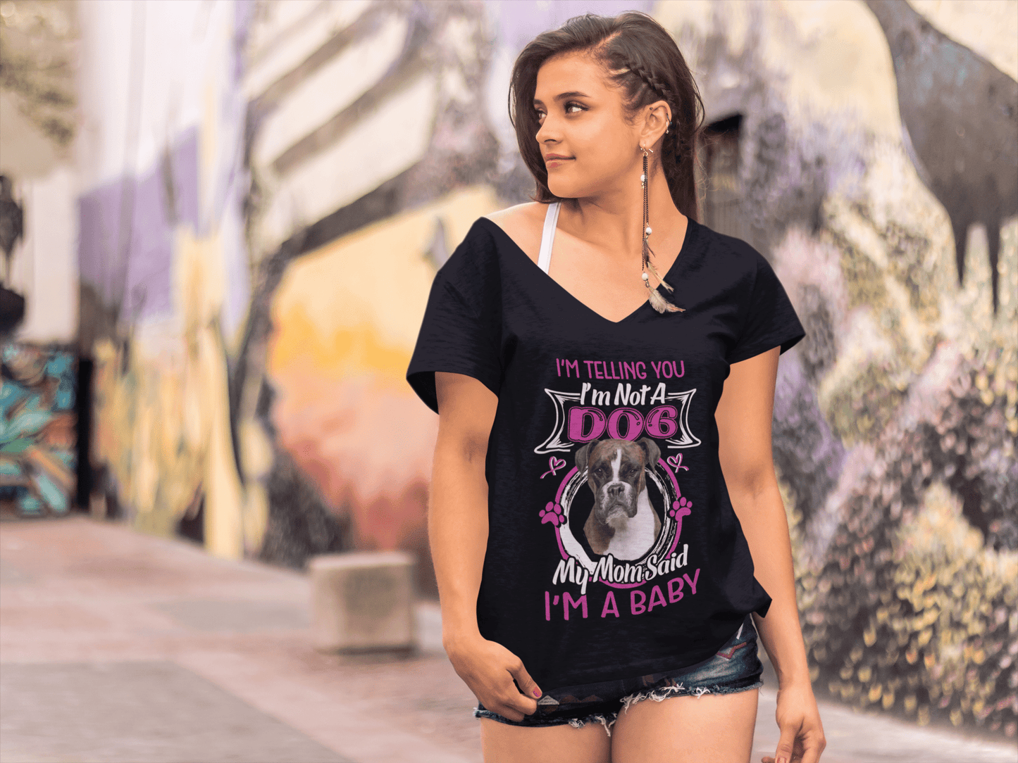 ULTRABASIC Women's T-Shirt I'm Telling You I'm Not a Boxer - My Mom Said I'm a Baby - Cute Puppy Dog Lover Tee Shirt