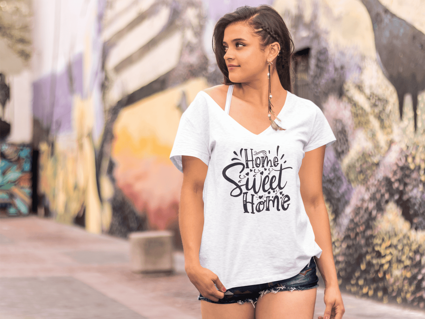 ULTRABASIC T-Shirt Femme Home Sweet Home - T-Shirt à Manches Courtes Hauts