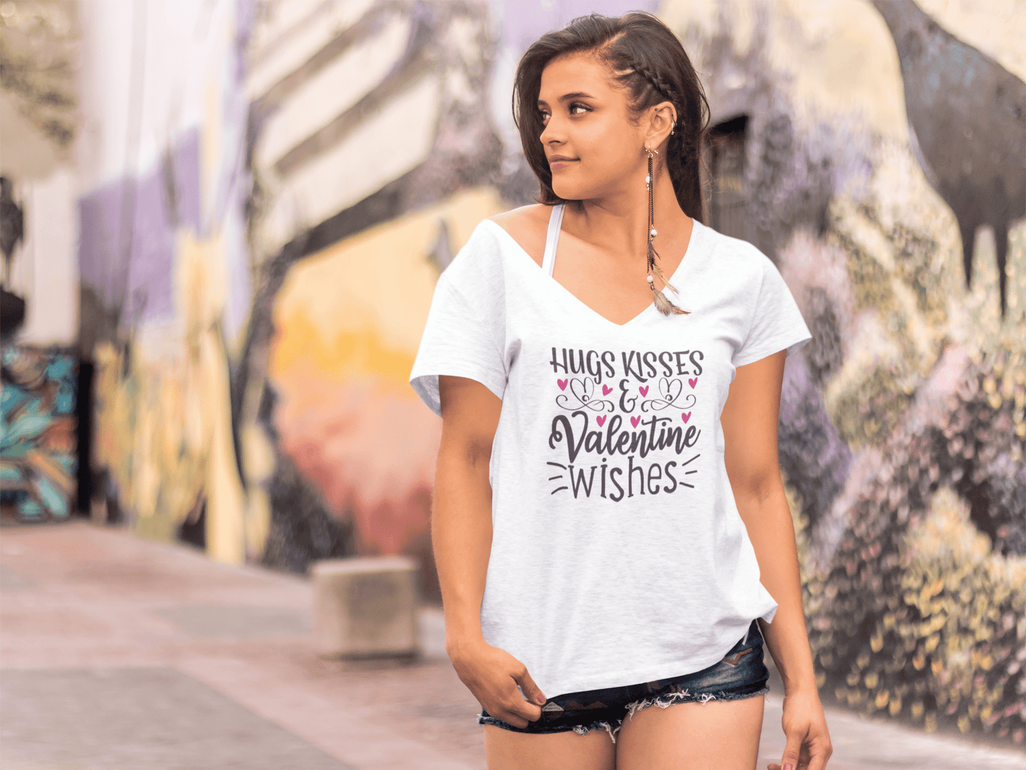 ULTRABASIC T-Shirt Femme Câlins Bisous et Souhaits de Saint-Valentin - T-Shirt à Manches Courtes Hauts