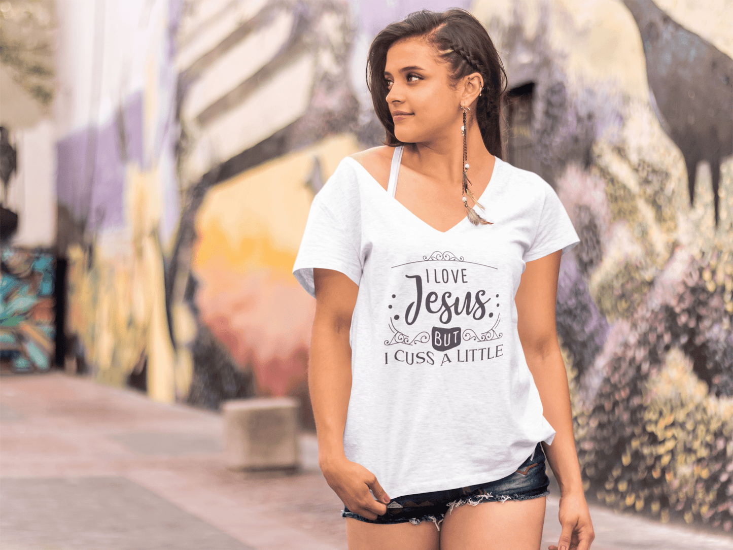 ULTRABASIC T-Shirt Femme J'aime Jésus - T-Shirt Religieux à Manches Courtes Hauts