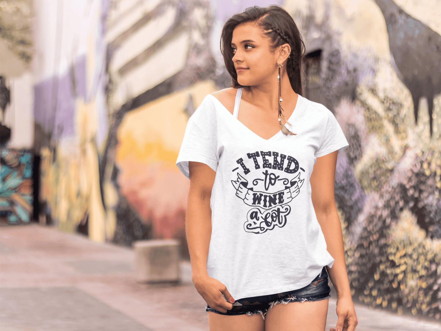 ULTRABASIC T-Shirt Femme I Tend To Wine A Lot - Tee Shirt Manches Courtes Tops