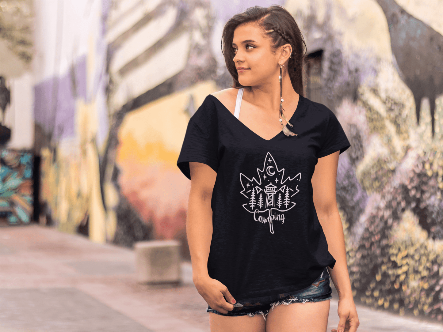 ULTRABASIC T-Shirt Femme Adventure Shirt - Funny Camping - Chemises Fantaisie pour Femme Noir