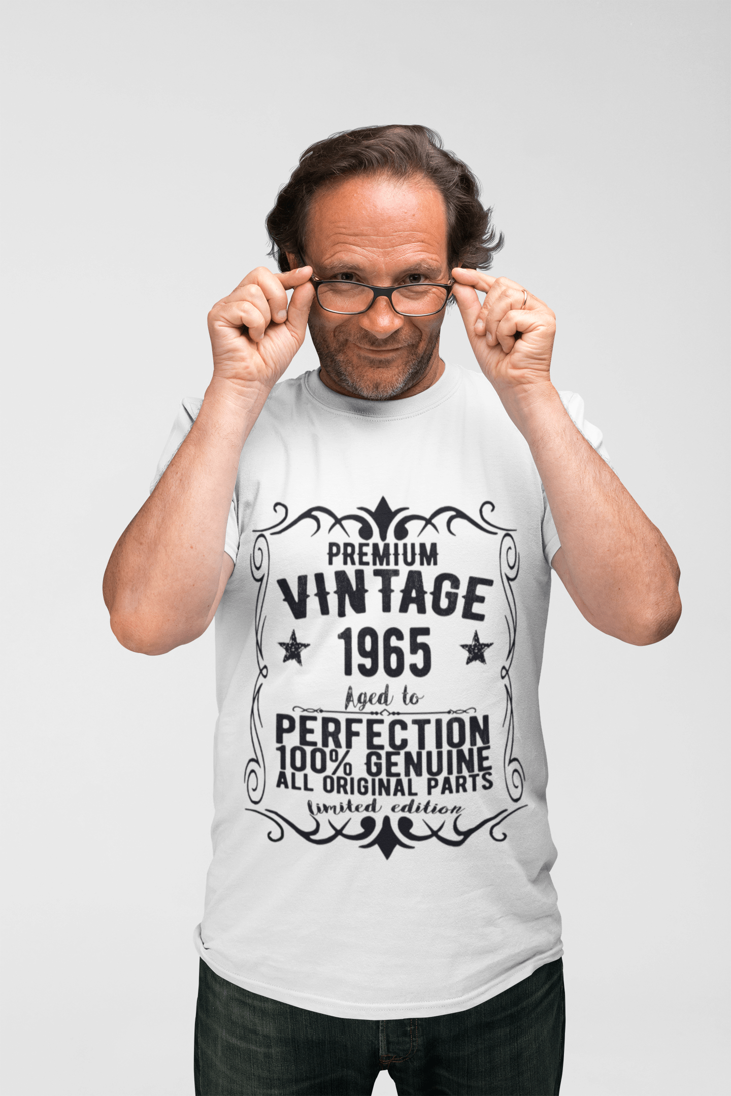 Premium Vintage année 1965, blanc, T-shirt à manches courtes et col rond pour hommes, t-shirt cadeau 00349