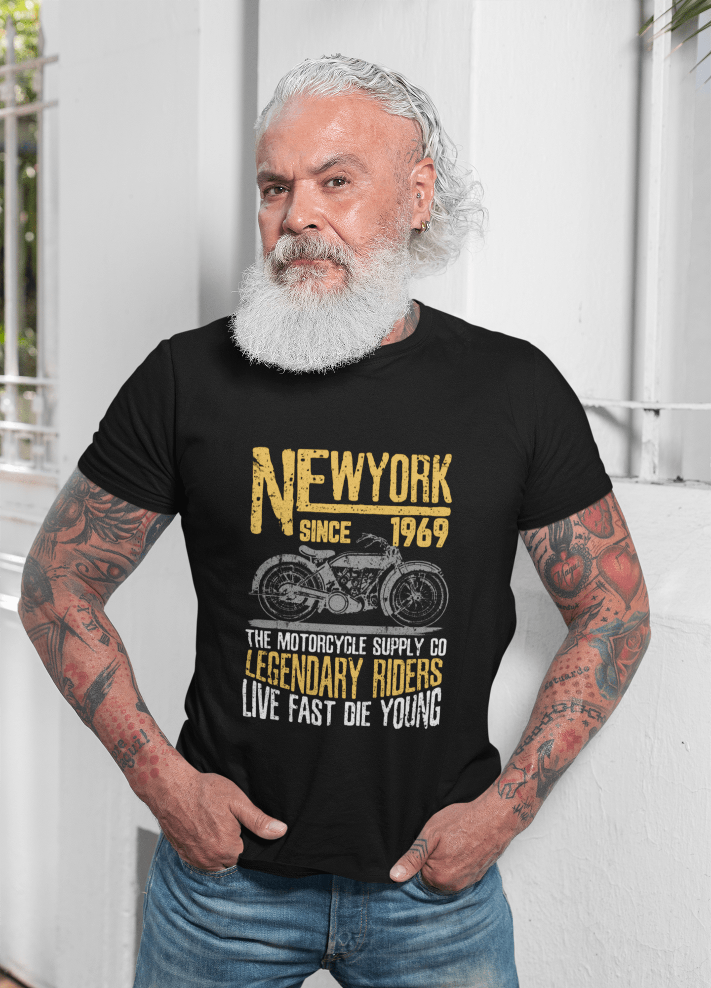 T-Shirt <span>Graphique</span> <span>Homme</span> Vintage Tee New York Moto Depuis 1969 <span>Noir Profond Col</span> Rond