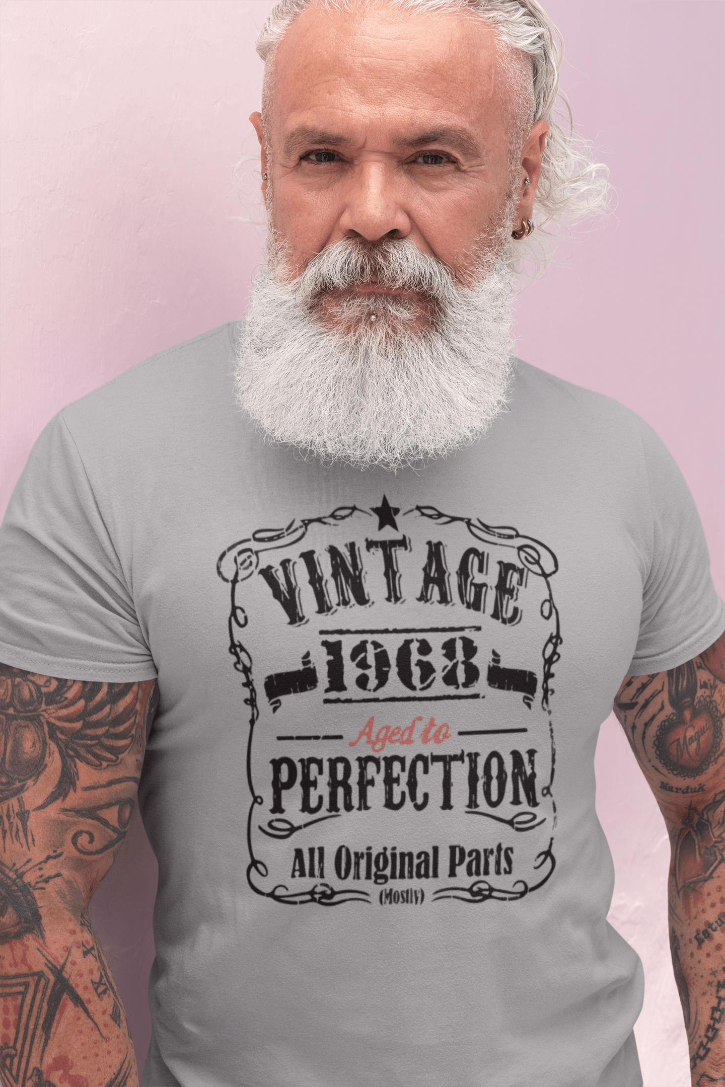 T-shirt Vintage Aged to Perfection <span>pour hommes,</span> <span>gris</span> , <span>cadeau</span> <span>d'anniversaire,</span> 1968, 00489