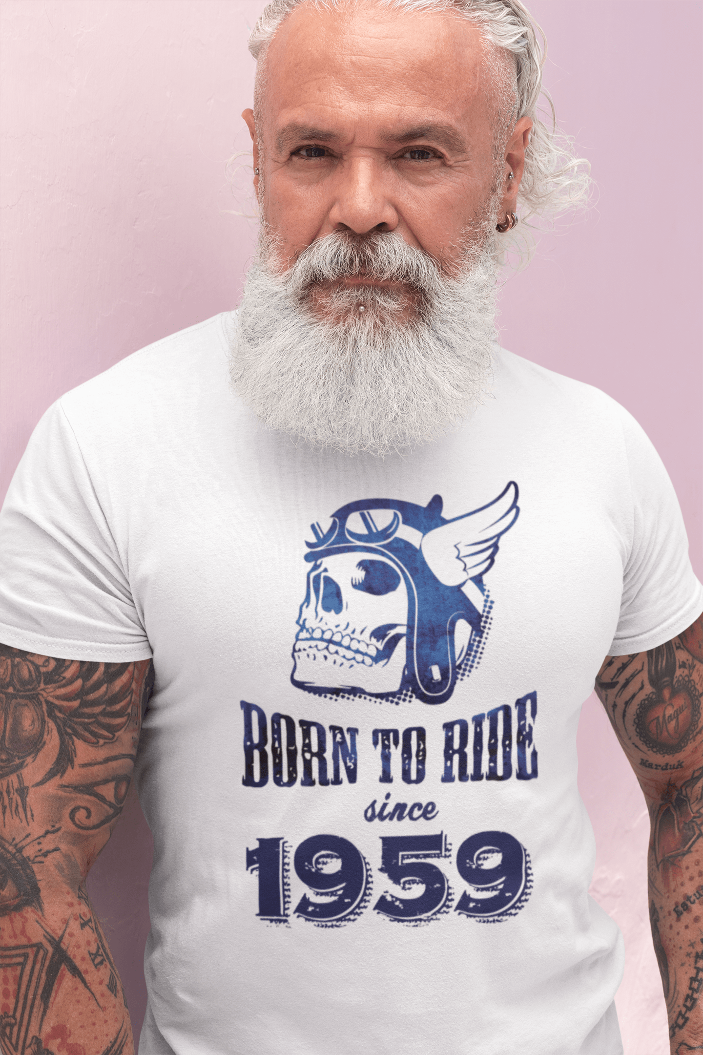 1959, Born to Ride Since 1959 T-shirt Homme Blanc Cadeau d'anniversaire 00494