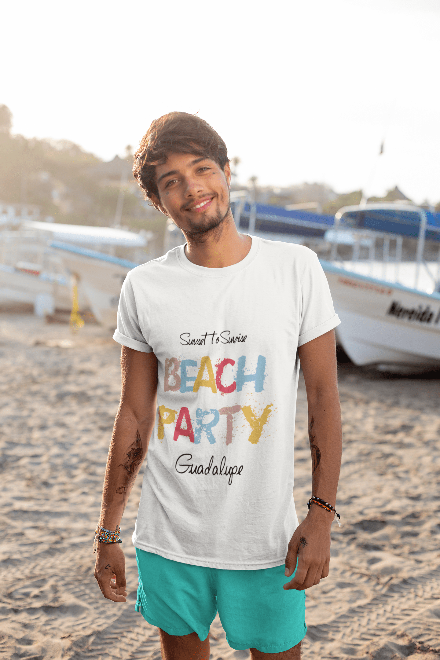 Guadalupe, Beach Party, Blanc , T-shirt manches courtes col rond Homme 00279
