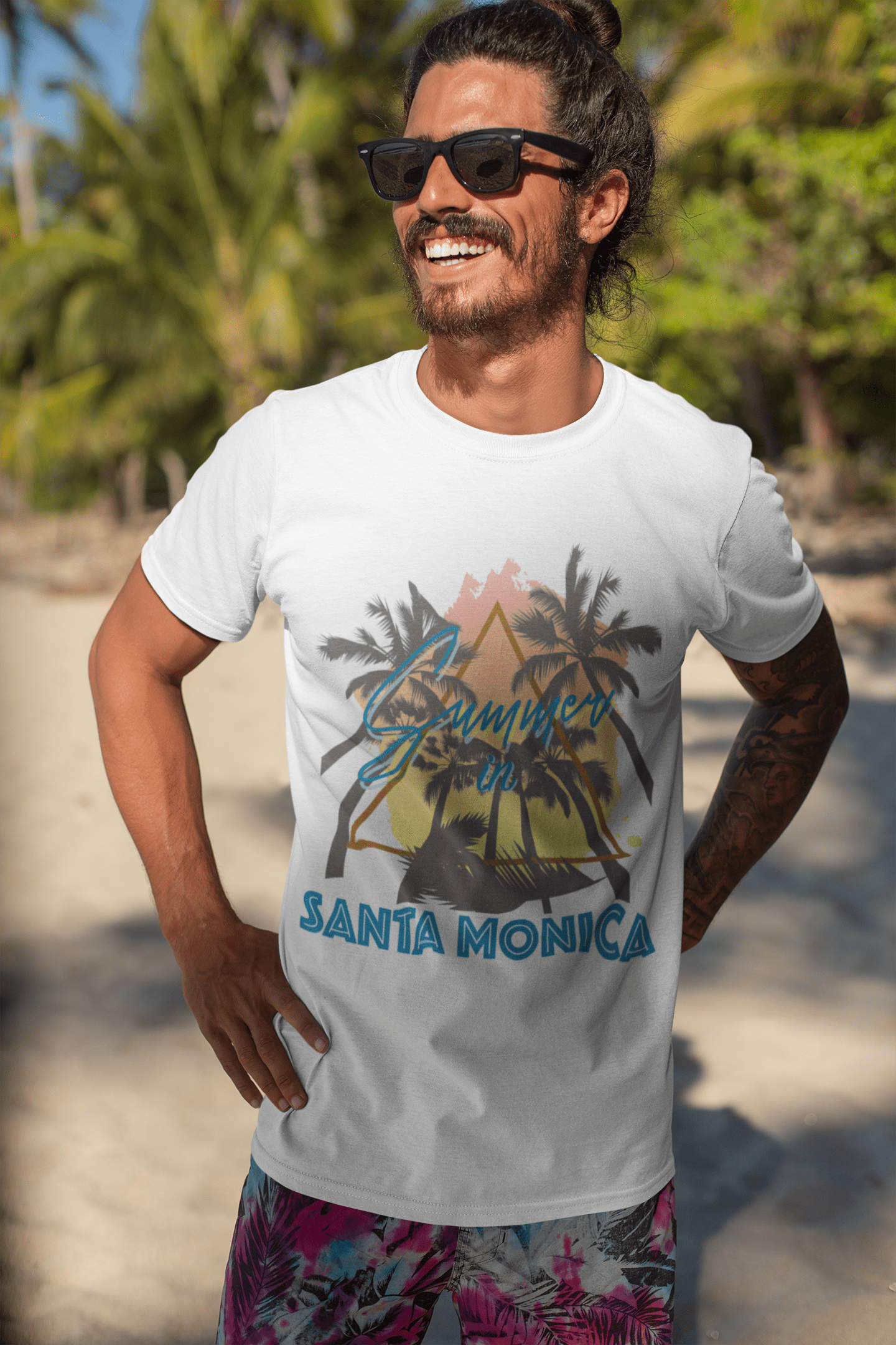 T-Shirt <span>Graphique</span> <span>Homme</span> Été Triangle Santa Monica <span>Blanc</span>