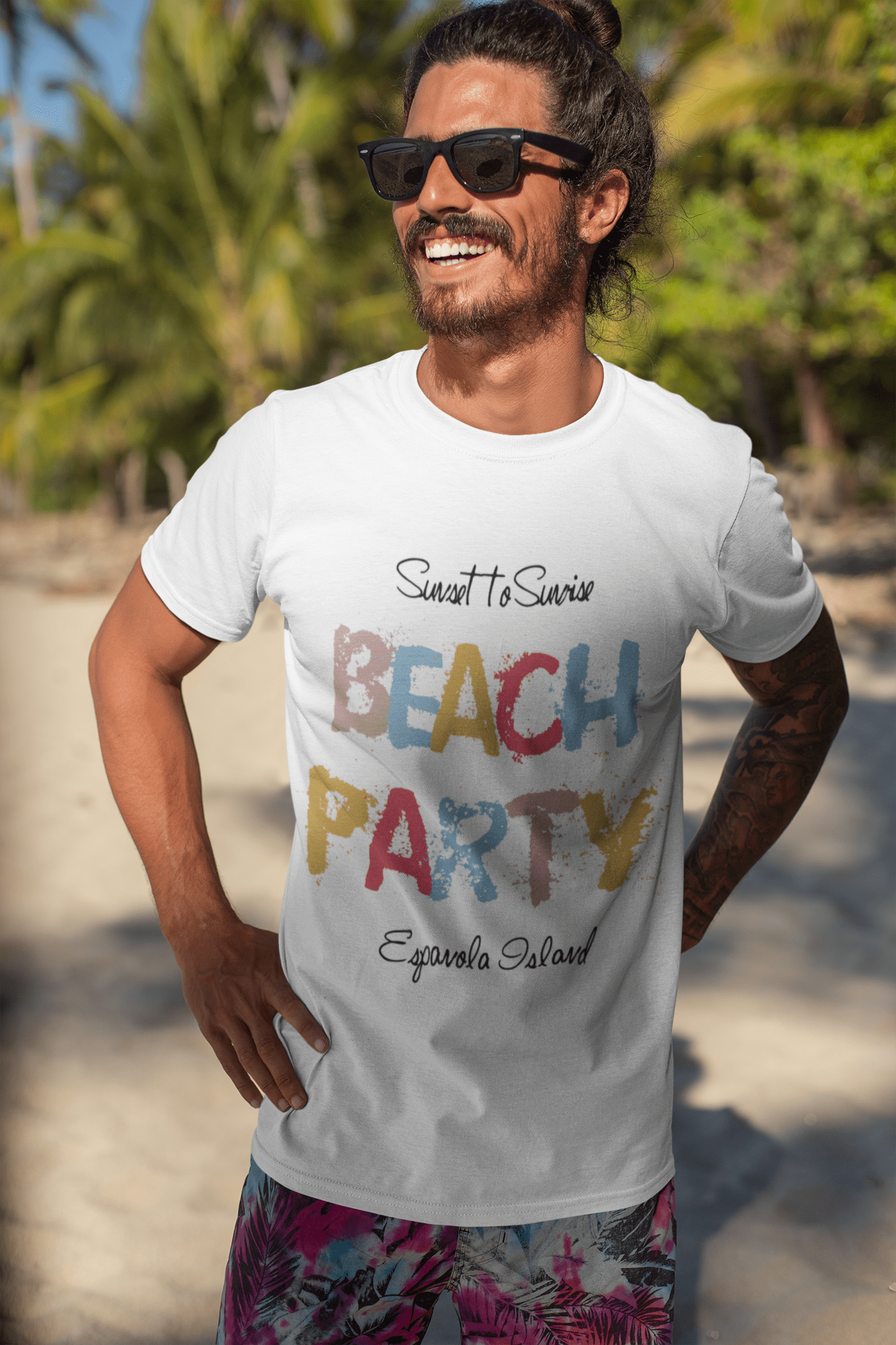 Espanola Island, Beach Party, Blanc , T-shirt à manches courtes et col rond Homme 00279