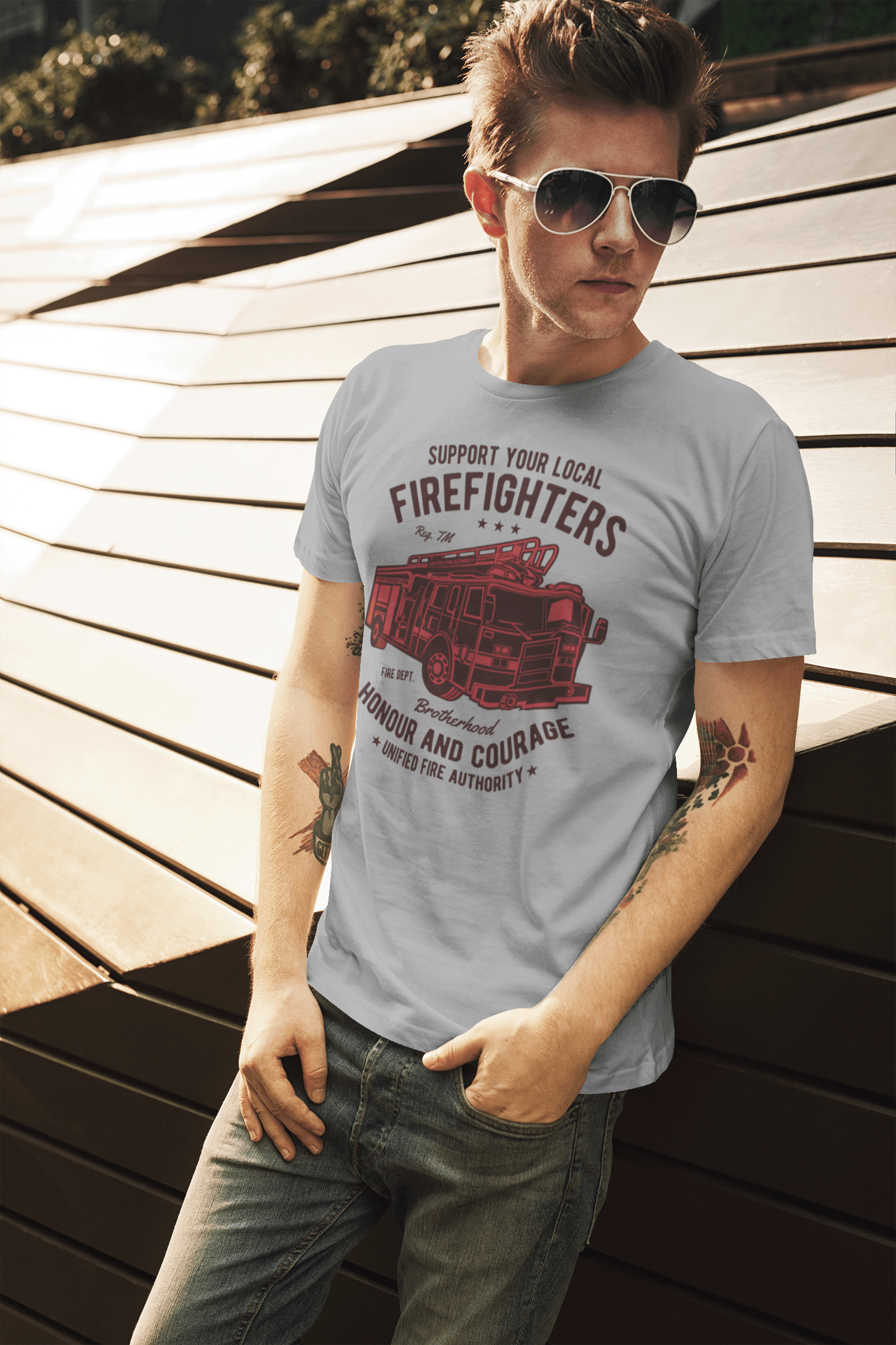 ULTRABASIC Men's T-Shirt Support Your Local Firefighters - Brotherhood Fire Fighter Tee Shirt