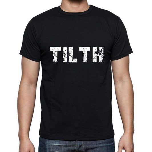 Tilth Mens Short Sleeve Round Neck T-Shirt 5 Letters Black Word 00006 - Casual
