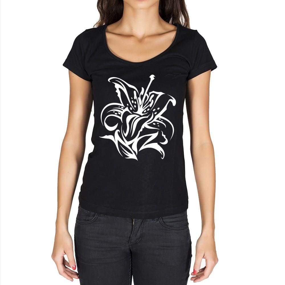Tribal And Tiger Lily Tattoo Black Gift Tshirt Black Womens T-Shirt 00165