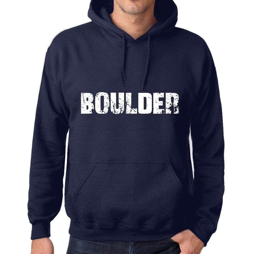 Unisex Printed Graphic Cotton Hoodie Popular Words Boulder French Navy - French Navy / Xs / Cotton - Hoodies