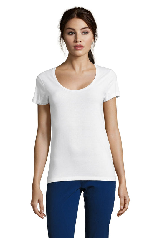 <span>Commande simple</span> • <span>T-shirt femme personnalisé à col rond</span> • <span>Votre motif multicolore sur la couleur de t-shirt de votre choix</span> (12 <span>couleurs</span> )