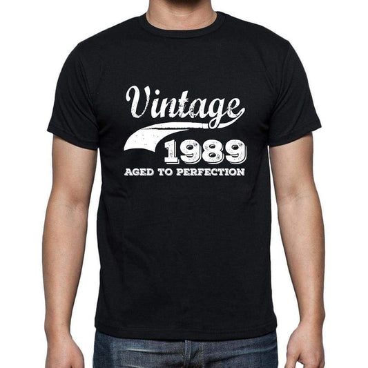 Vintage 1989 Aged To Perfection Black Mens Short Sleeve Round Neck T-Shirt 00100 - Black / S - Casual