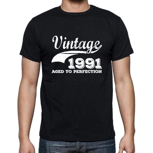 Vintage 1991 Aged To Perfection Black Mens Short Sleeve Round Neck T-Shirt 00100 - Black / S - Casual