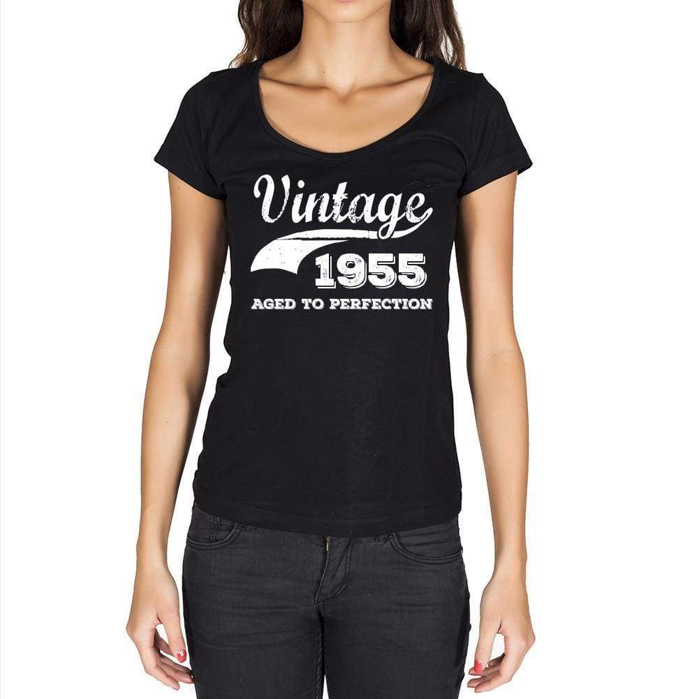 Vintage Aged To Perfection 1955 Black Womens Short Sleeve Round Neck T-Shirt Gift T-Shirt 00345 - Black / Xs - Casual