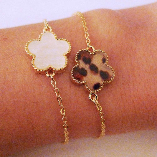 White Panther Flowers Gold Chain Bracelets