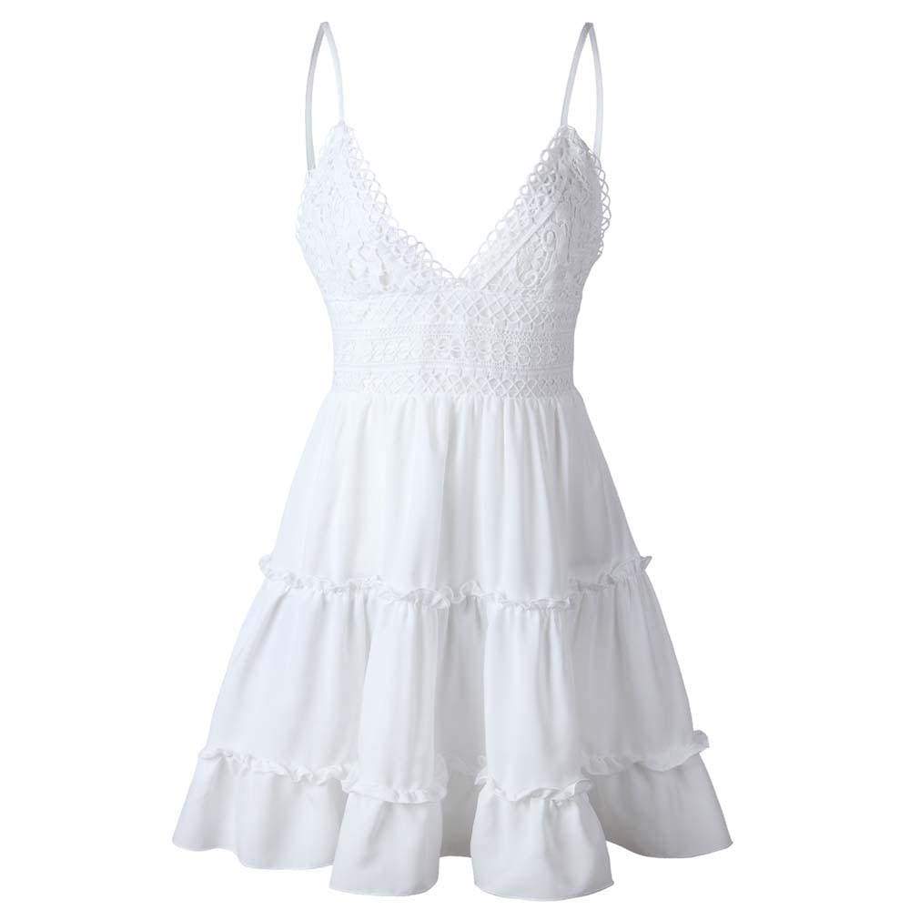Women Summer Backless Mini Dress White Evening Party Beach Dresses Sundress