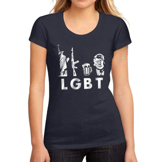 Womens Graphic T-Shirt LGBT Liberty Guns Beer French Navy - French Navy / S / Cotton - T-Shirt