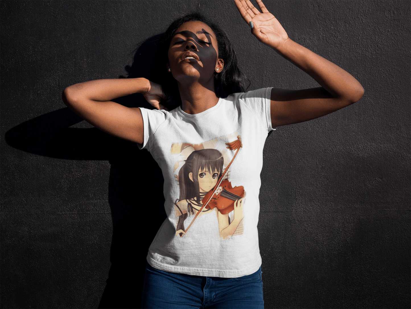 Manga violin, T-Shirt for women,t shirt gift Round Neck 00088