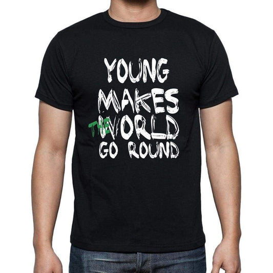 Young World Goes Arround Mens Short Sleeve Round Neck T-Shirt 00082 - Black / S - Casual